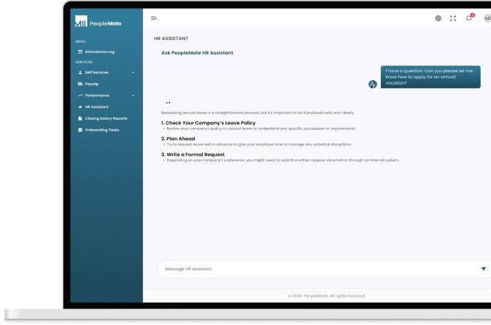PeopleMate HR Assistant on laptop