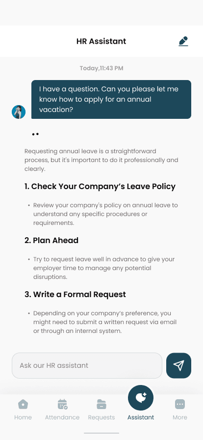 PeopleMate HR Assistant mobile chat interface