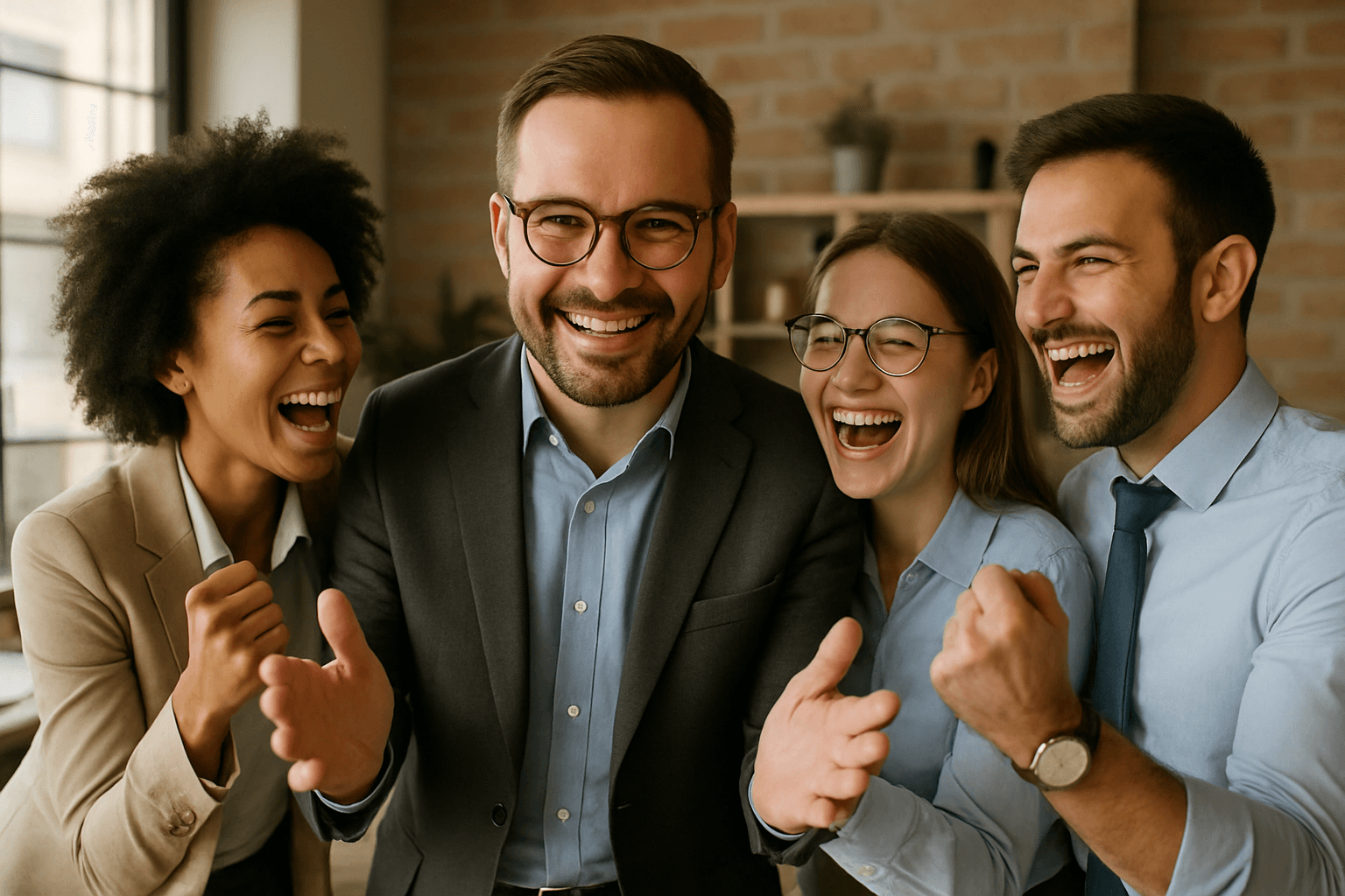 Team celebrating together in the office