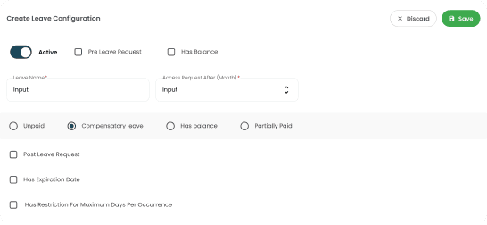 Create leave configuration form